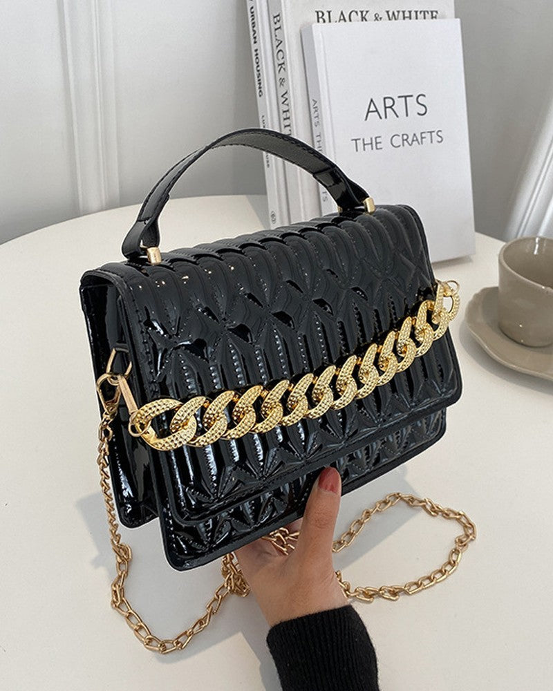 Quilted Chain Strap Flap Shoulder Bag With Handle