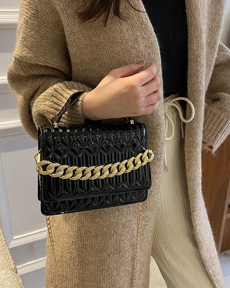 Quilted Chain Strap Flap Shoulder Bag With Handle