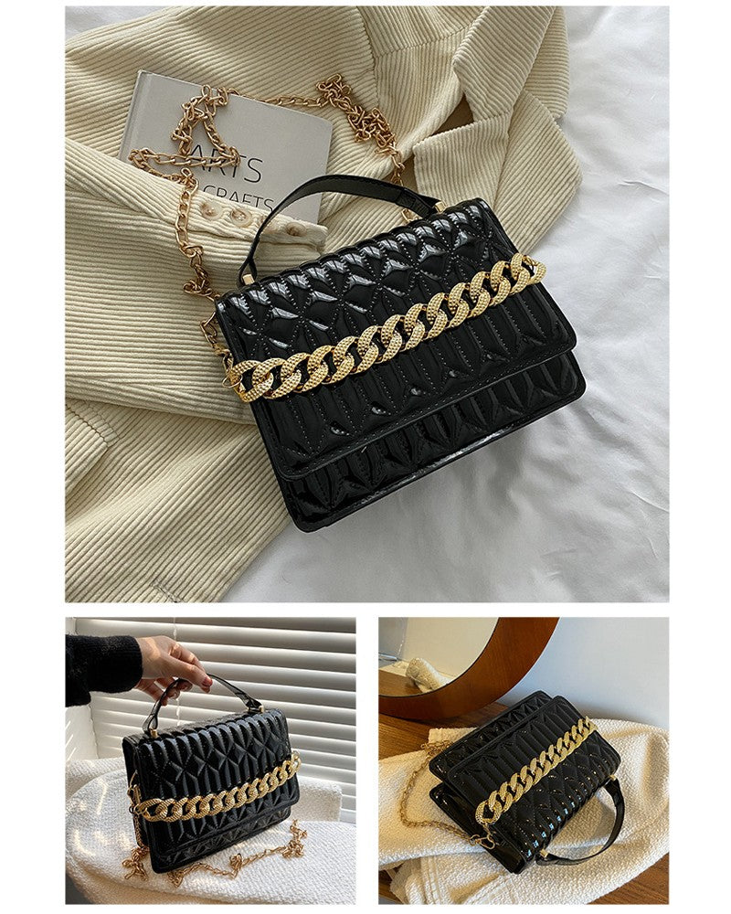 Quilted Chain Strap Flap Shoulder Bag With Handle