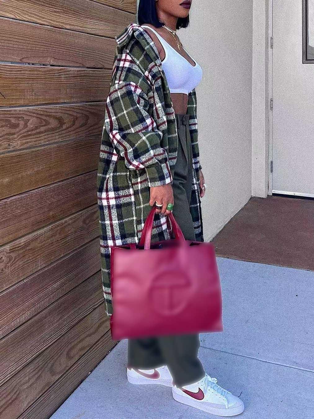 Casual Plaid Long Sleeve Long Coat