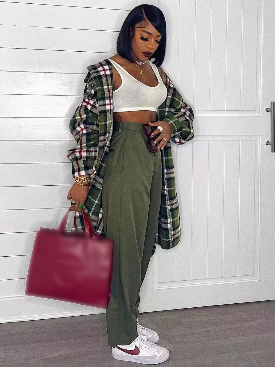 Casual Plaid Long Sleeve Long Coat