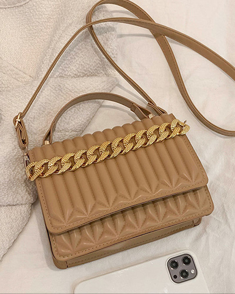 Quilted Chain Strap Flap Shoulder Bag With Handle