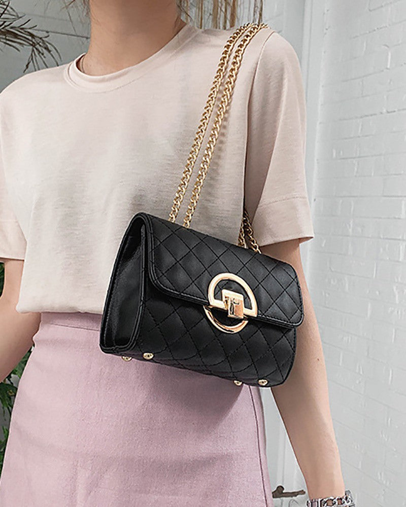 Quilted Double Strap Flap Shoulder Bag