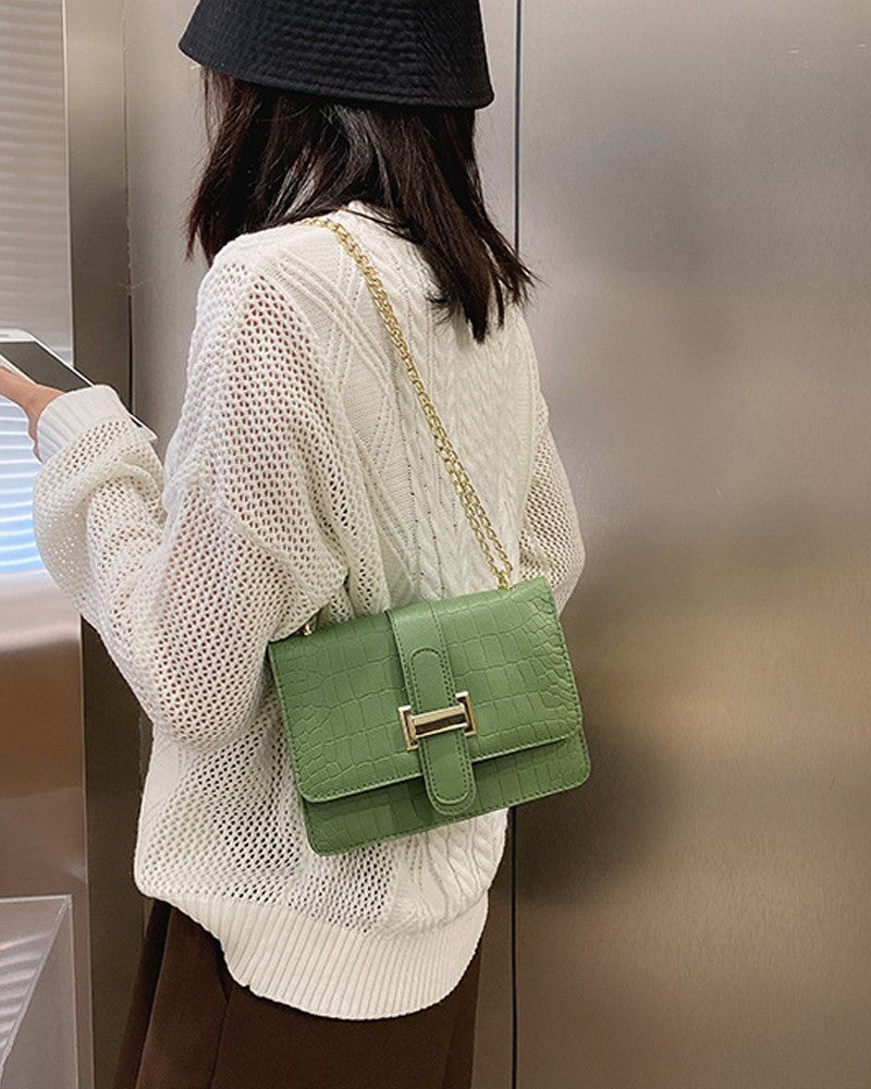 Embossed Chain Strap Flap Shoulder Bag