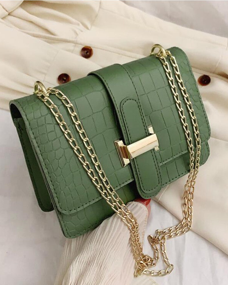 Embossed Chain Strap Flap Shoulder Bag