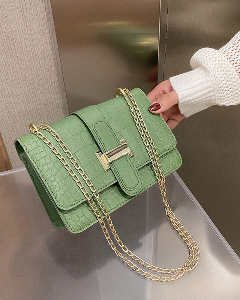 Embossed Chain Strap Flap Shoulder Bag