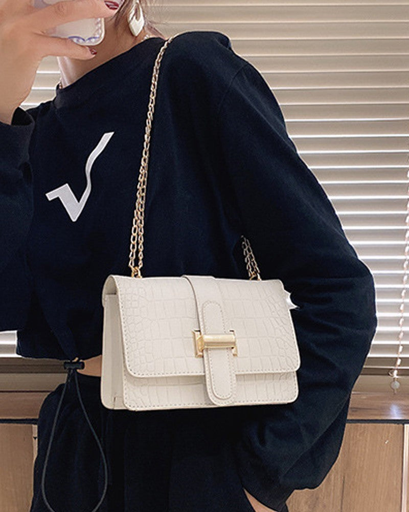 Embossed Chain Strap Flap Shoulder Bag