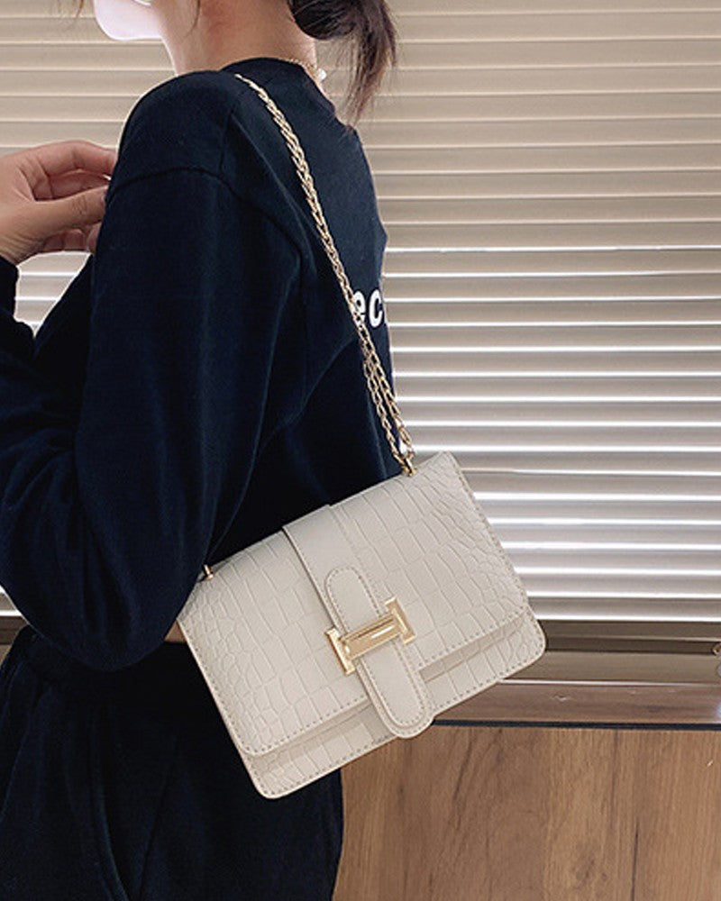 Embossed Chain Strap Flap Shoulder Bag