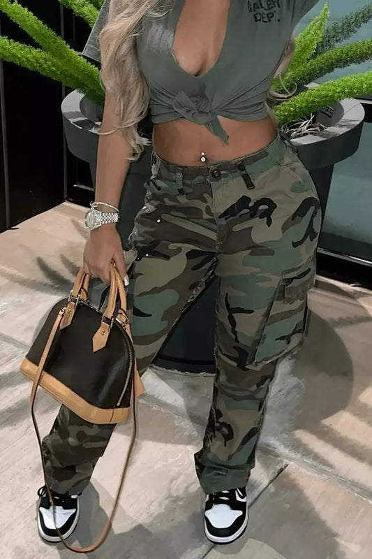 Women's Straight Cargo Pants Camoflouge