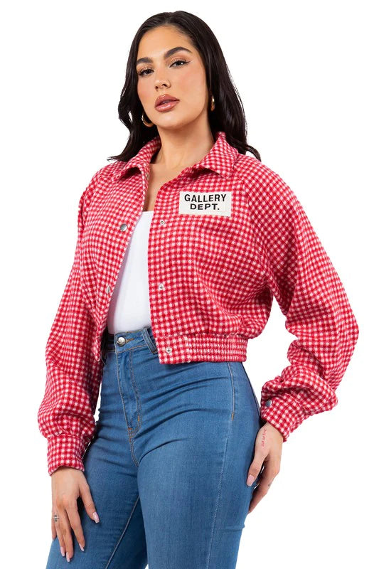 Crop top long sleeve casual plaid jacket