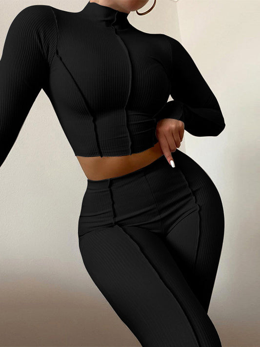 Patchwork Cropped Top And Long Pant Sets