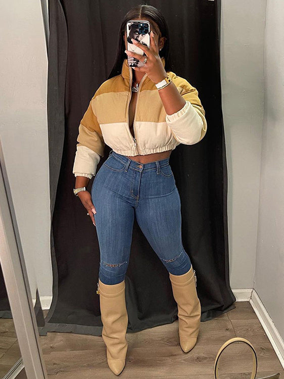 Fashion Contrast Color Cotton Coat