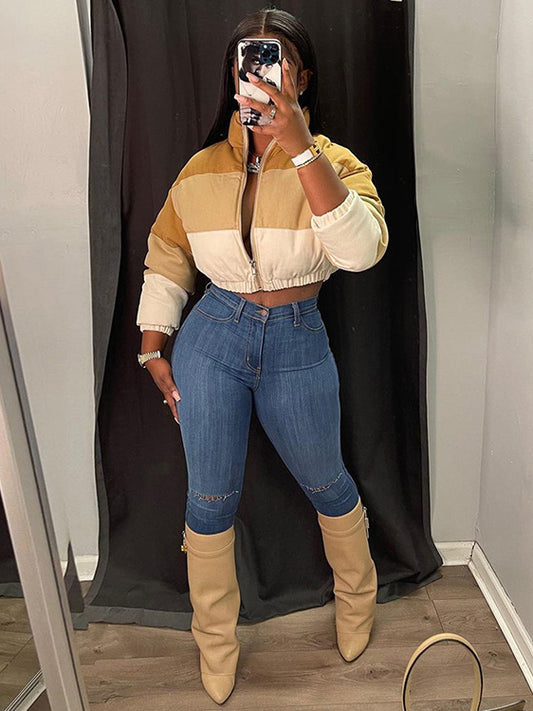 Fashion Contrast Color Cotton Coat