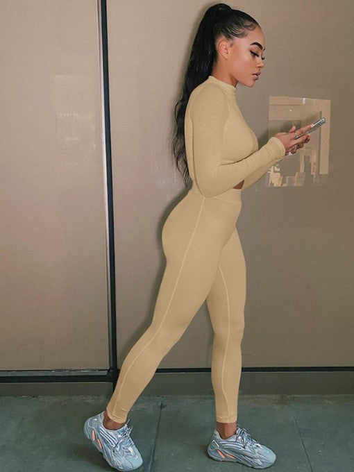 Solid Long Sleeve Crop Tracksuit