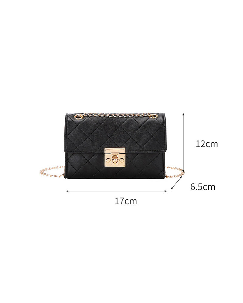 Quilted Twist Lock Chain Strap Flap Shoulder Bag