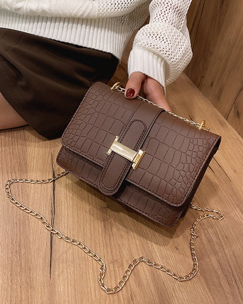 Embossed Chain Strap Flap Shoulder Bag