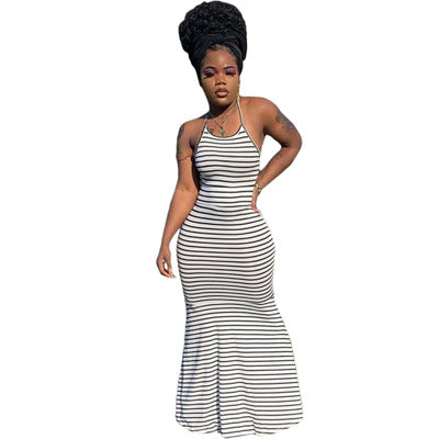 Stripped Bodycon Maxi Dress