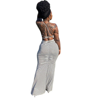 Stripped Bodycon Maxi Dress