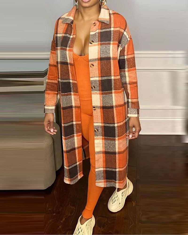 Casual Plaid Long Sleeve Coat